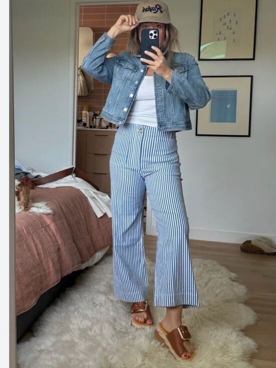 Maeve Pants - MAEVE Colette Crop Wide Leg Pants: Linen Edition Blue & White Stripe 34T 34 Tall
